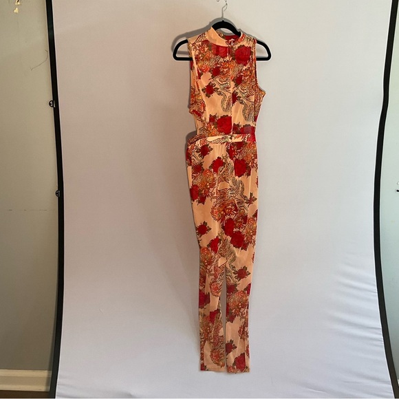 Queen Marie, 2XL, Mesh, Red Dragon/Flower, Jumpsuit, Cutouts, Zipper, Elastic - Picture 4 of 16